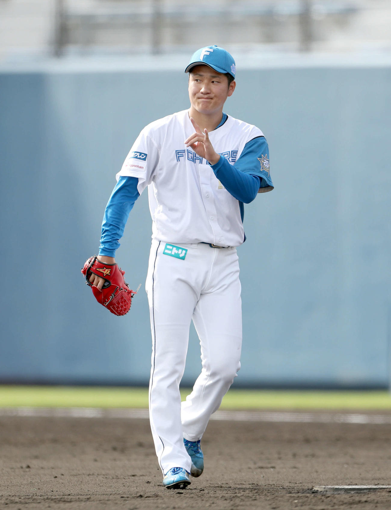 日本ハム対阪神　8回表阪神1死、高山を三振に仕留める山本（撮影・佐藤翔太）