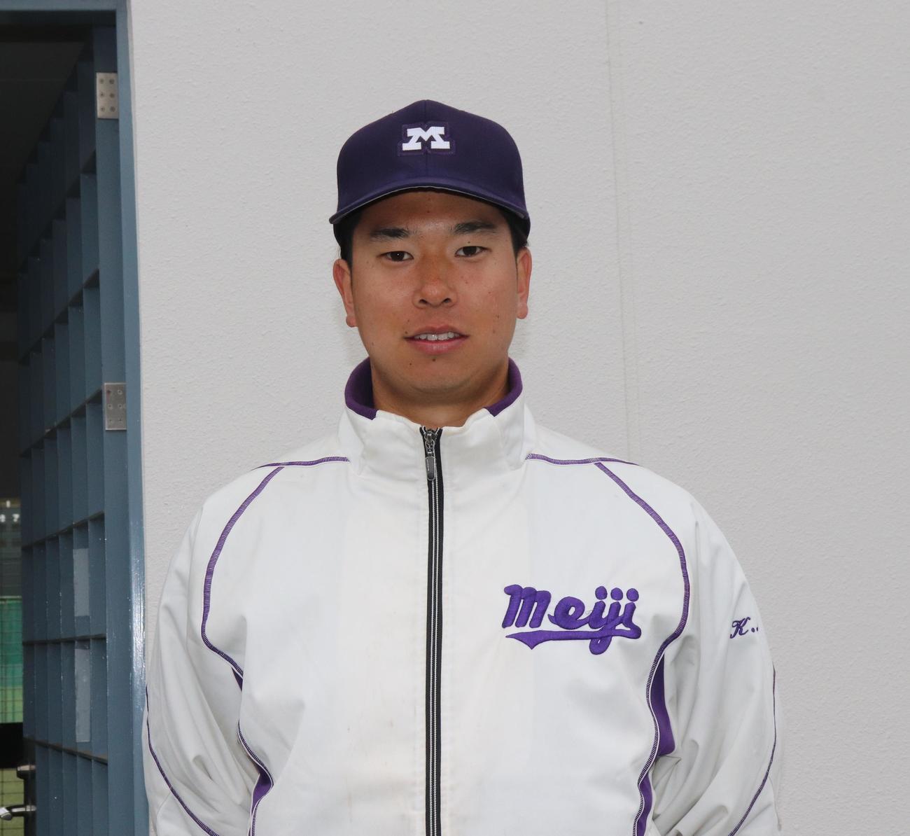 今年初のオープン戦を行った明大・上田（撮影・星夏穂）