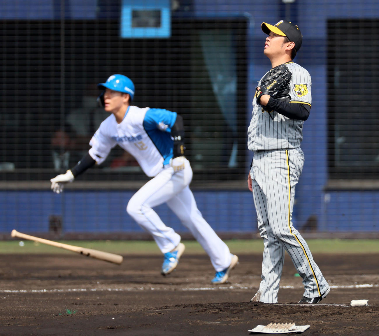 日本ハム対阪神　1回裏日本ハム無死、西勇は矢沢に右越え本塁打を被弾（撮影・加藤哉）