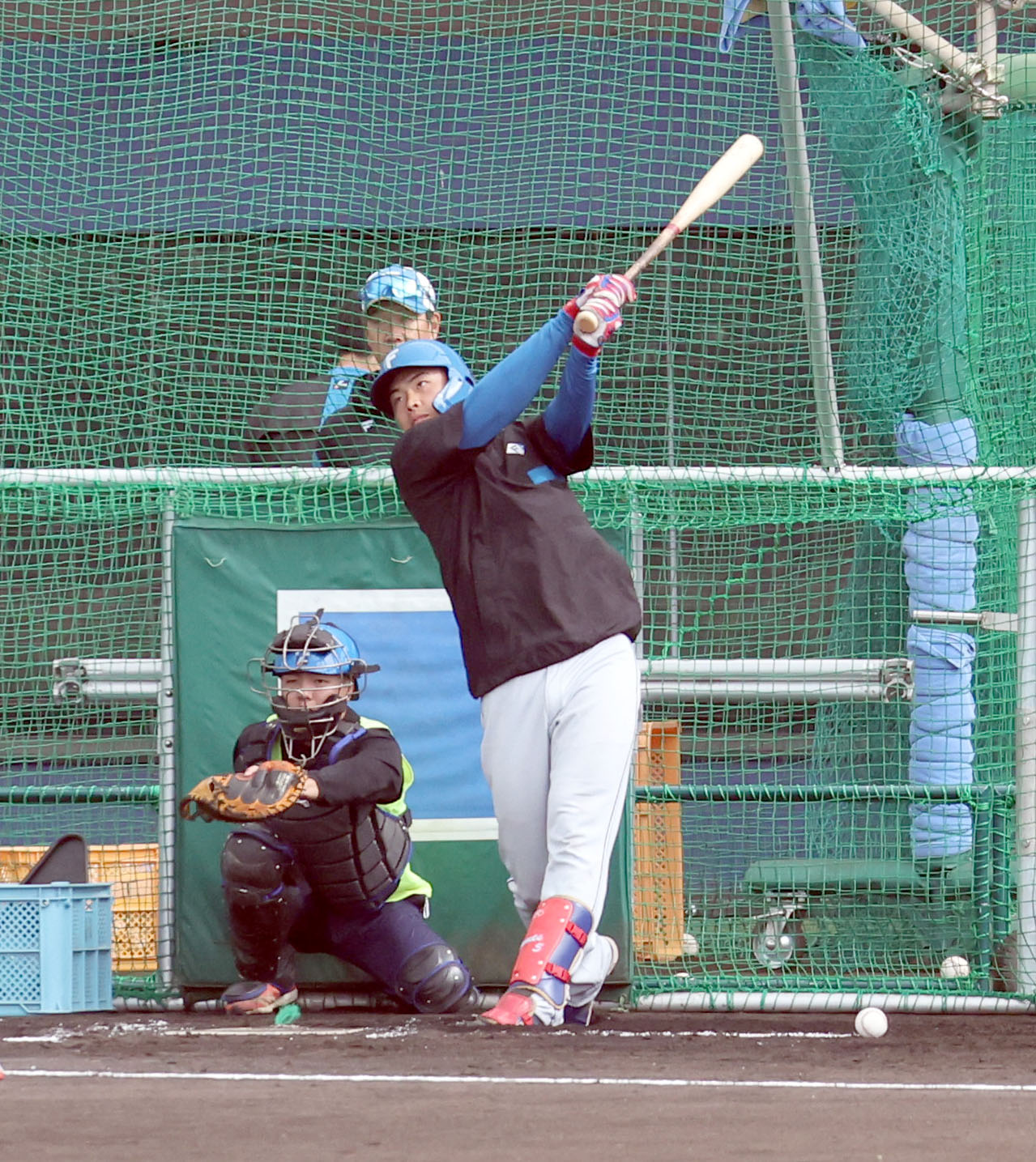 打撃練習をする日本ハム野村（撮影・佐藤翔太）