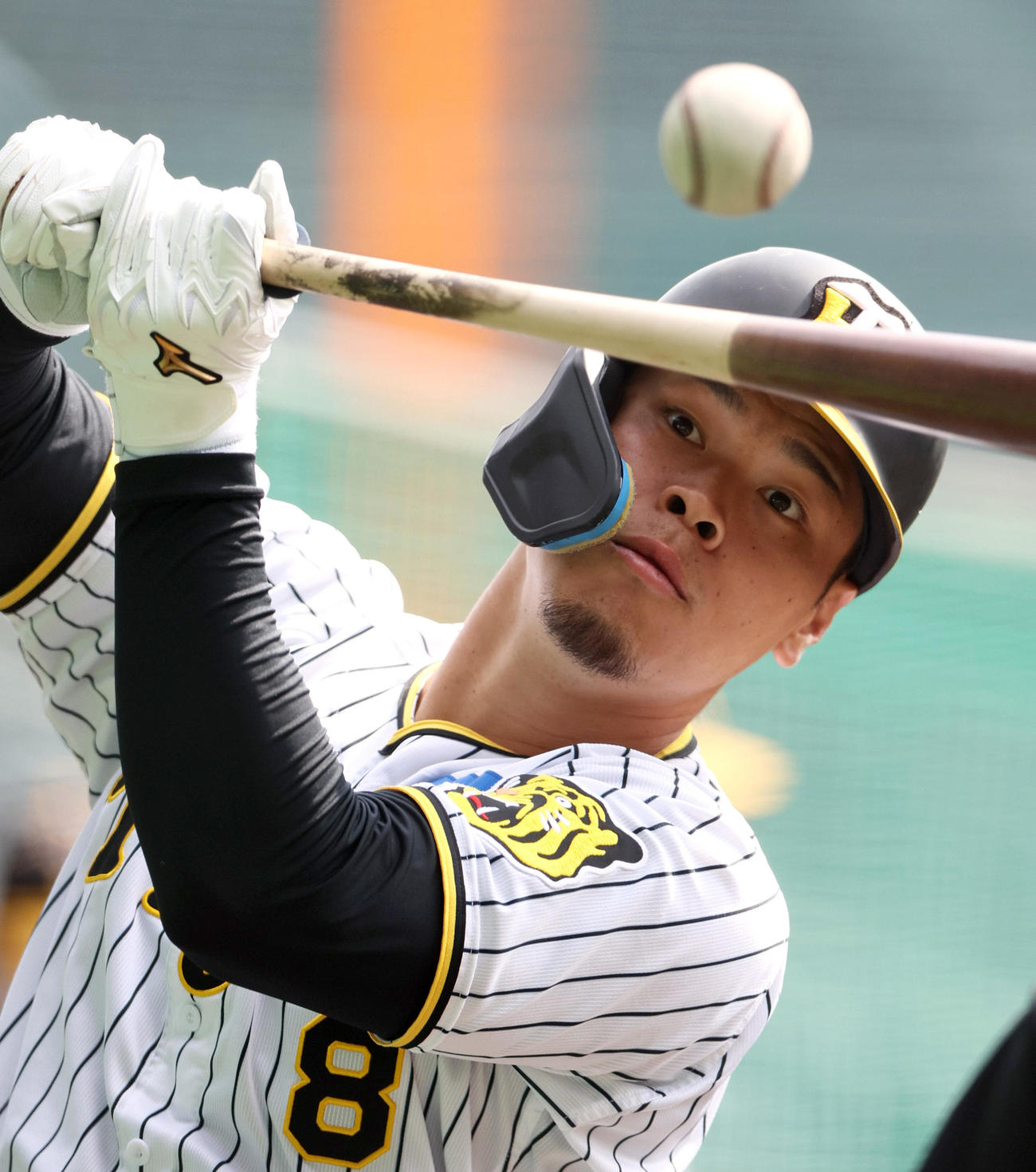 1日、打撃練習に励む佐藤輝（撮影・上山淳一）