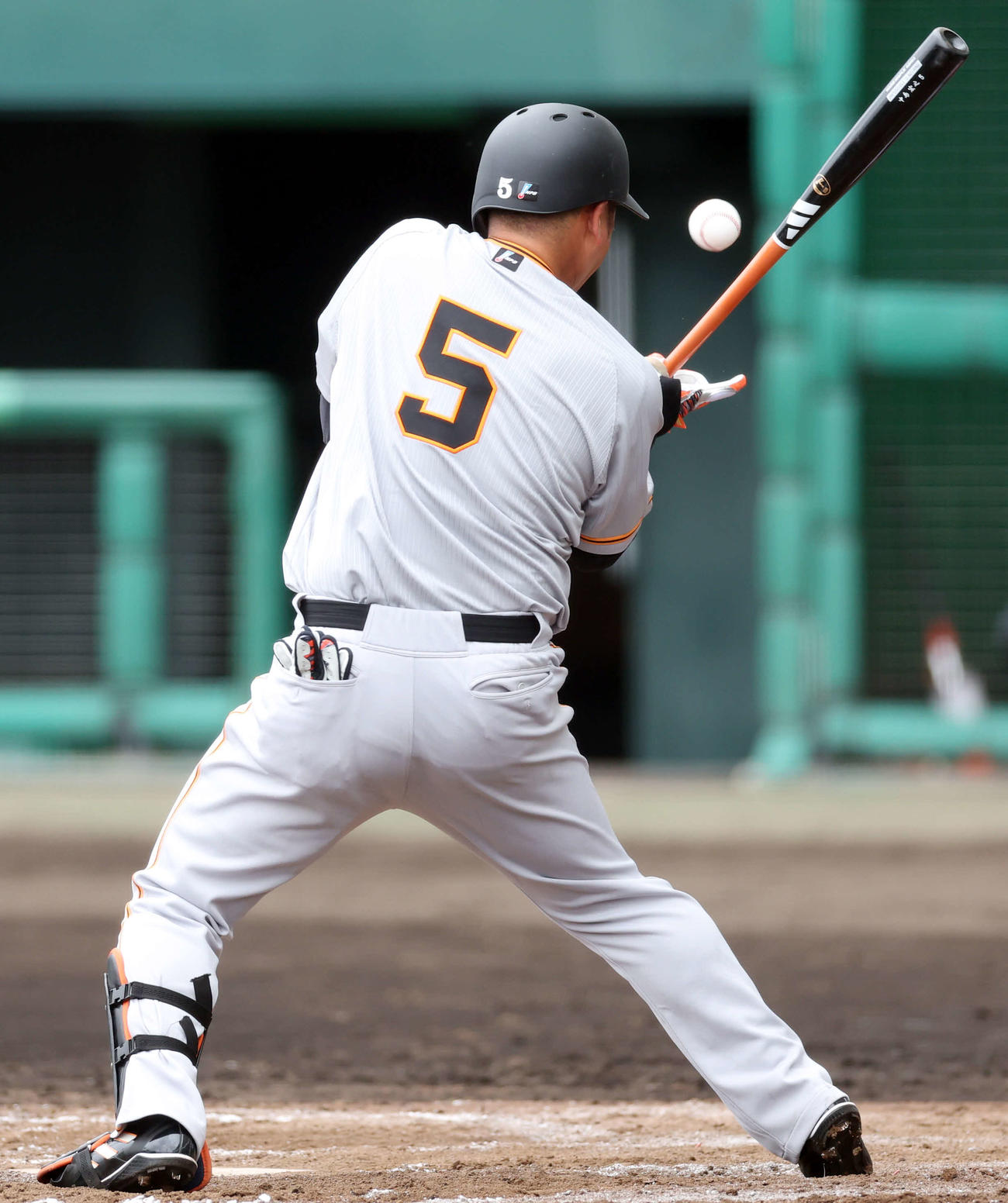 巨人紅白戦　6回表、堀岡の投球が中島の手に当たる（撮影・宮地輝）