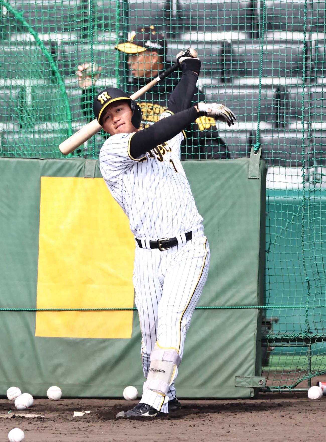 フリー打撃練習をする森下（撮影・上田博志）
