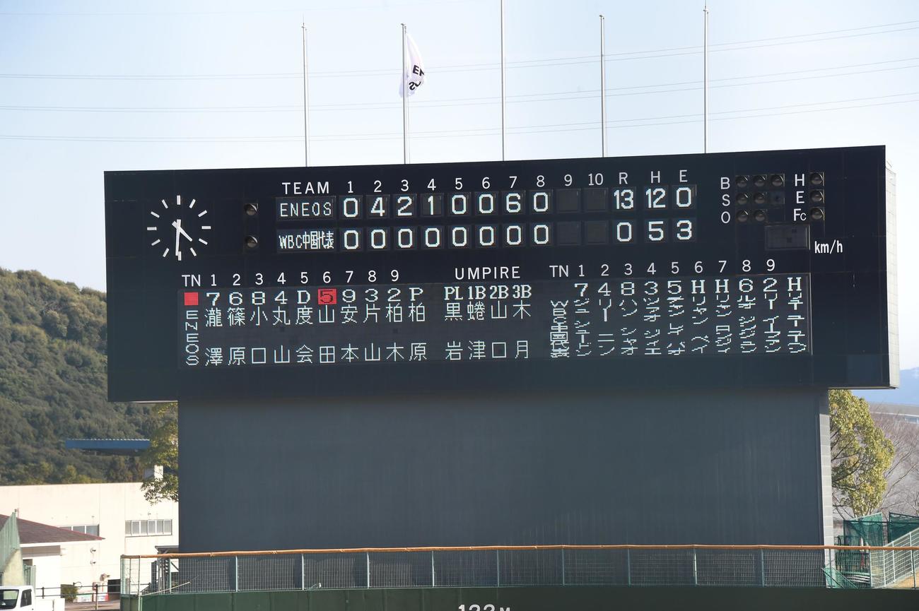 WBC中国代表対ENEOS　試合は8回打ち切りとなり中国が大敗を喫した（撮影・鈴木正章）