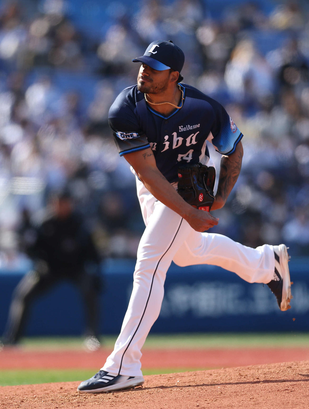 DeNA対西武　4回裏、西武3番手で登板するティノコ（撮影・河田真司）