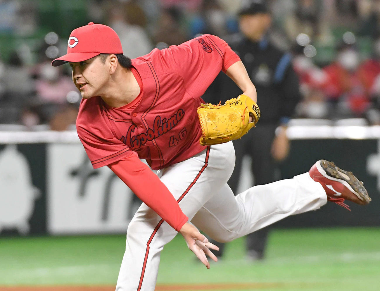 オープン戦　ソフトバンク対広島　7回裏から登板した、広島5番手の河野（撮影・岩下翔太）