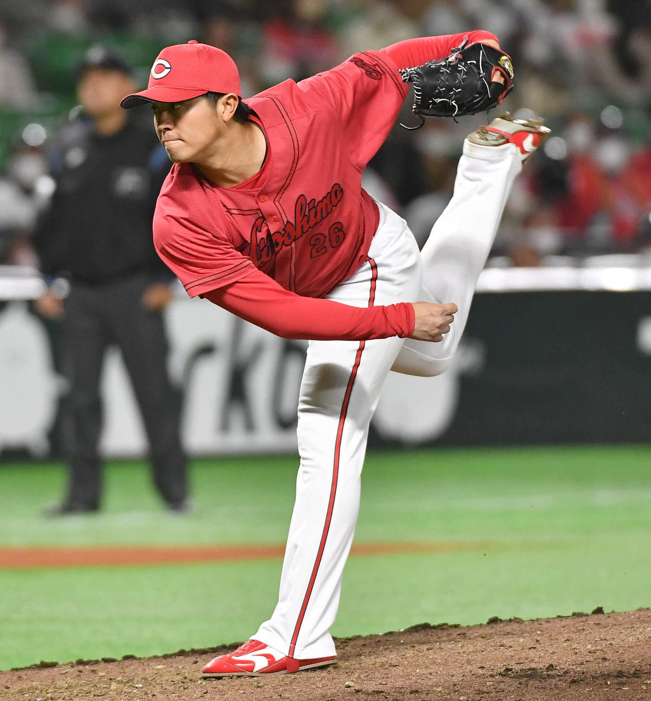 オープン戦　ソフトバンク対広島　6回裏から登板した、広島4番手の益田（撮影・岩下翔太）
