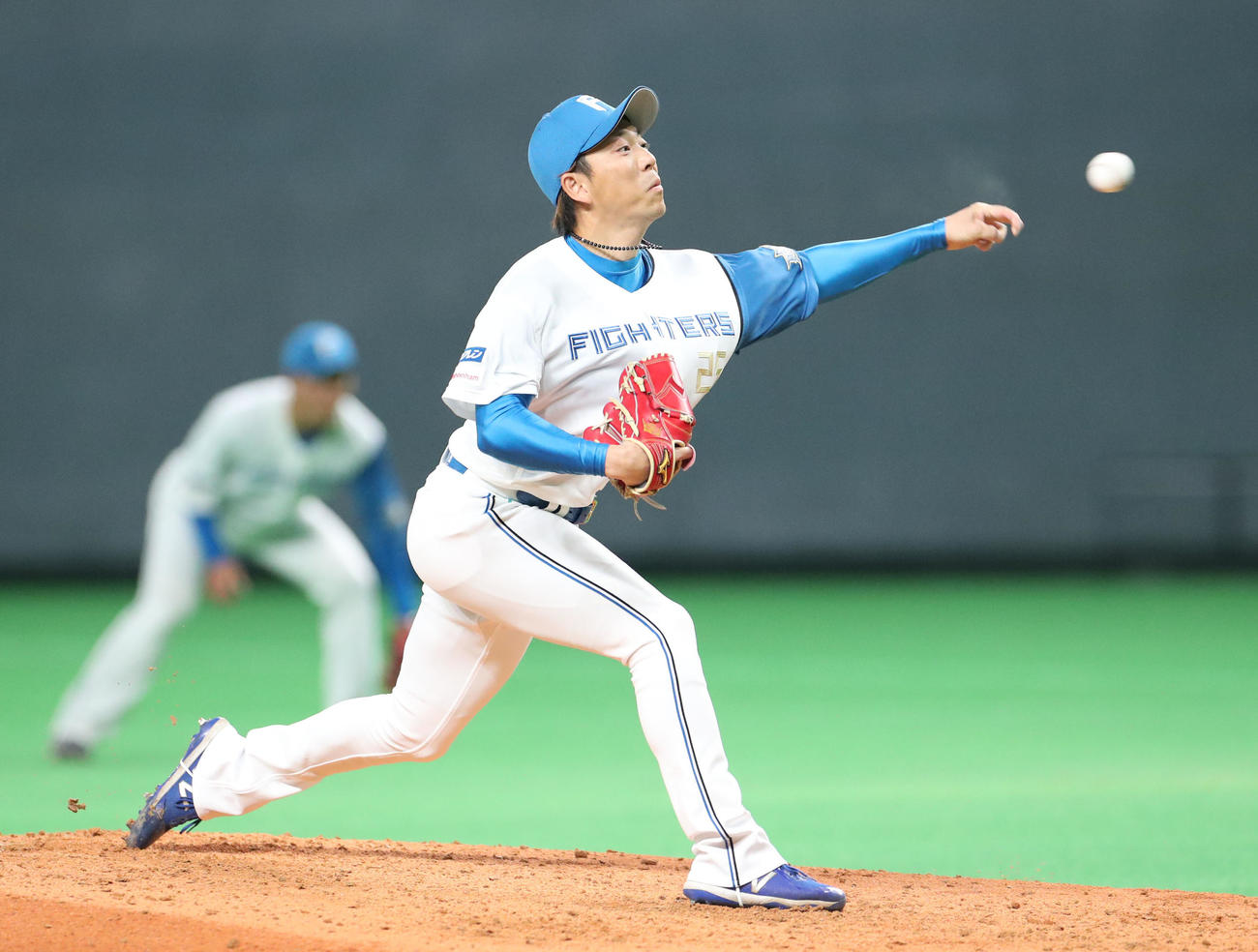 日本ハム対楽天　6回から登板した宮西（撮影・佐藤翔太）