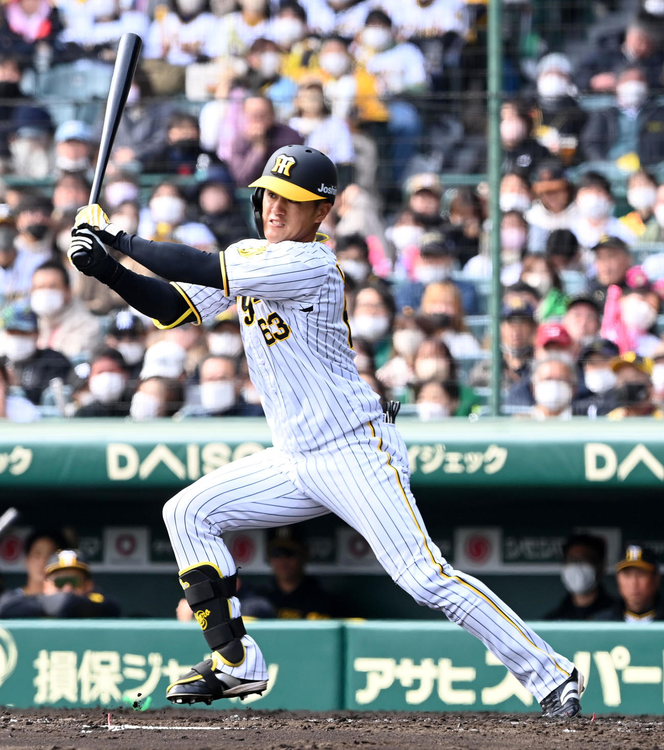 オープン戦・阪神対オリックス　1回裏阪神2死満塁、板山は先制の左前2点適時打を放つ（撮影・前岡正明）