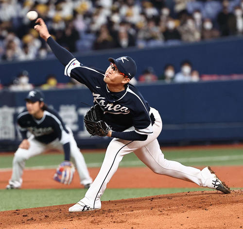 阪神対韓国　韓国先発の朴世雄（撮影・上田博志）