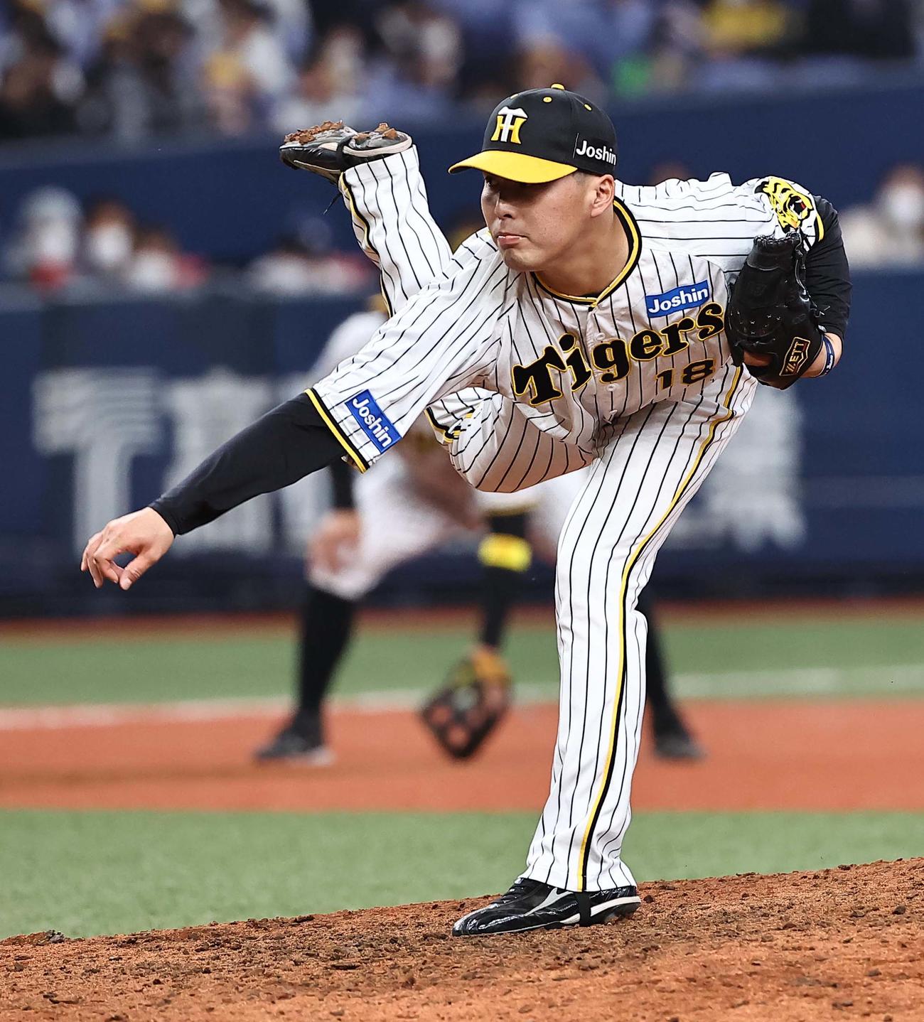 阪神対韓国　阪神5番手の馬場（撮影・上田博志）