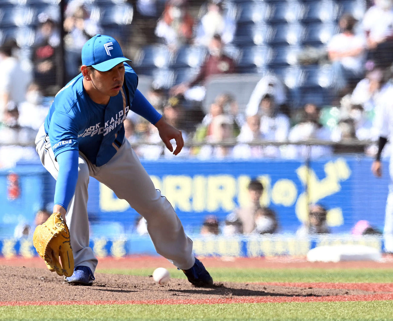 ロッテ対日本ハム　1回裏ロッテ無死、荻野を投ゴロに仕留める加藤貴（撮影・たえ見朱実）