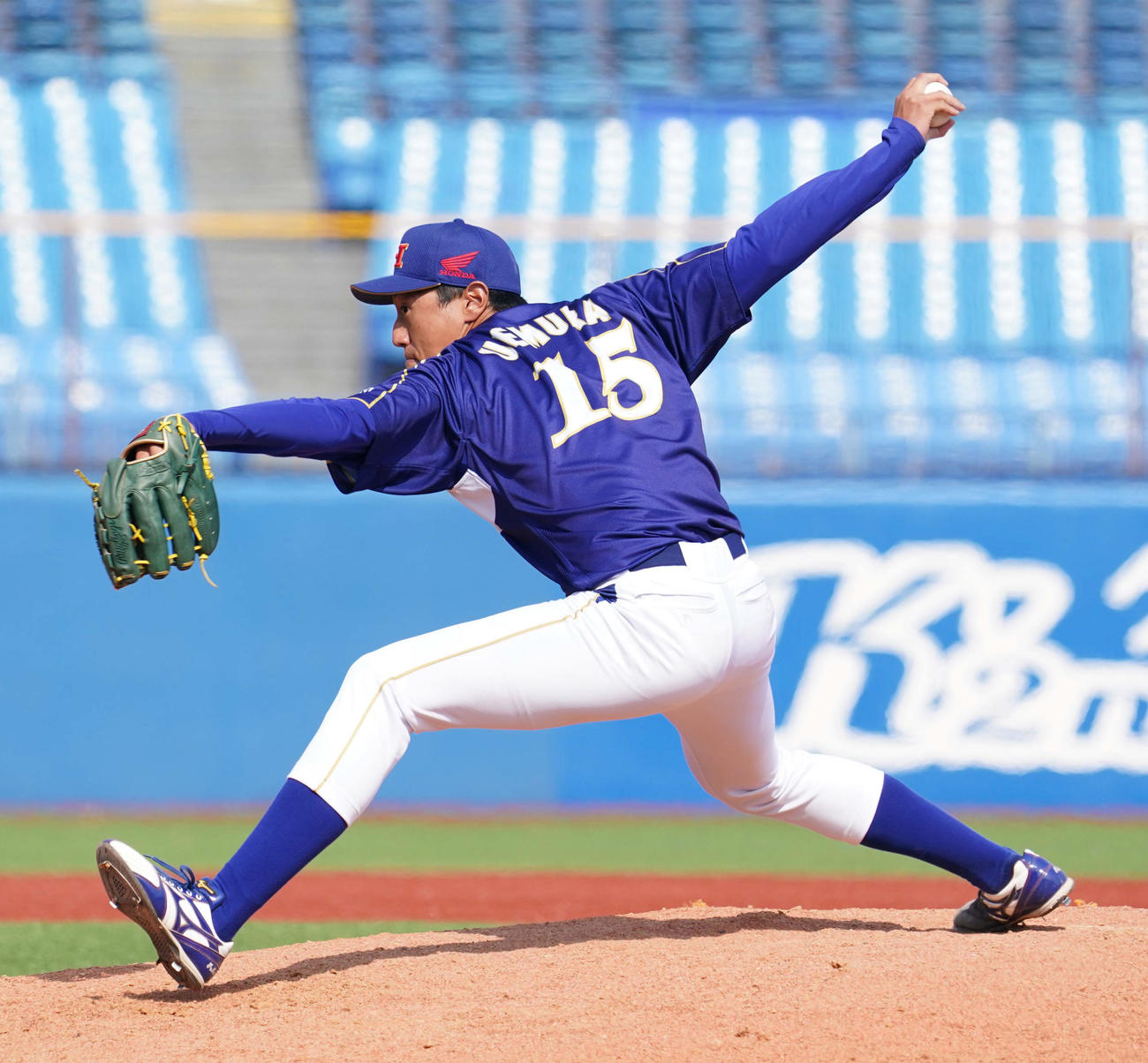 ホンダ熊本対ホンダ ホンダ熊本2番手で登板した上村嶺（撮影・小沢裕）