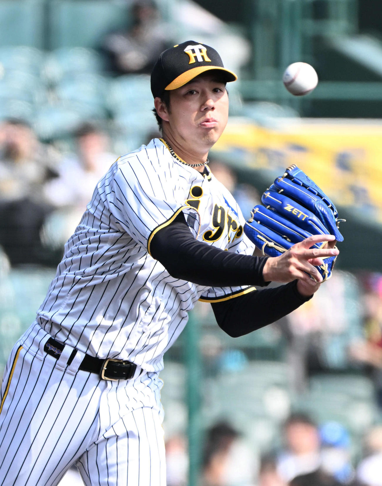 阪神対日本ハム　3回表日ハム無死1塁　打者日ハム清水。1塁にけん制球阪を投げる阪神青柳（撮影・石井愛子）
