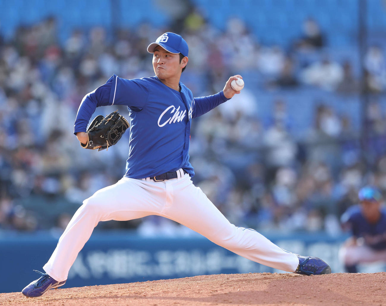 DeNA対中日　8回裏、中日4番手で登板する砂田（撮影・河田真司）