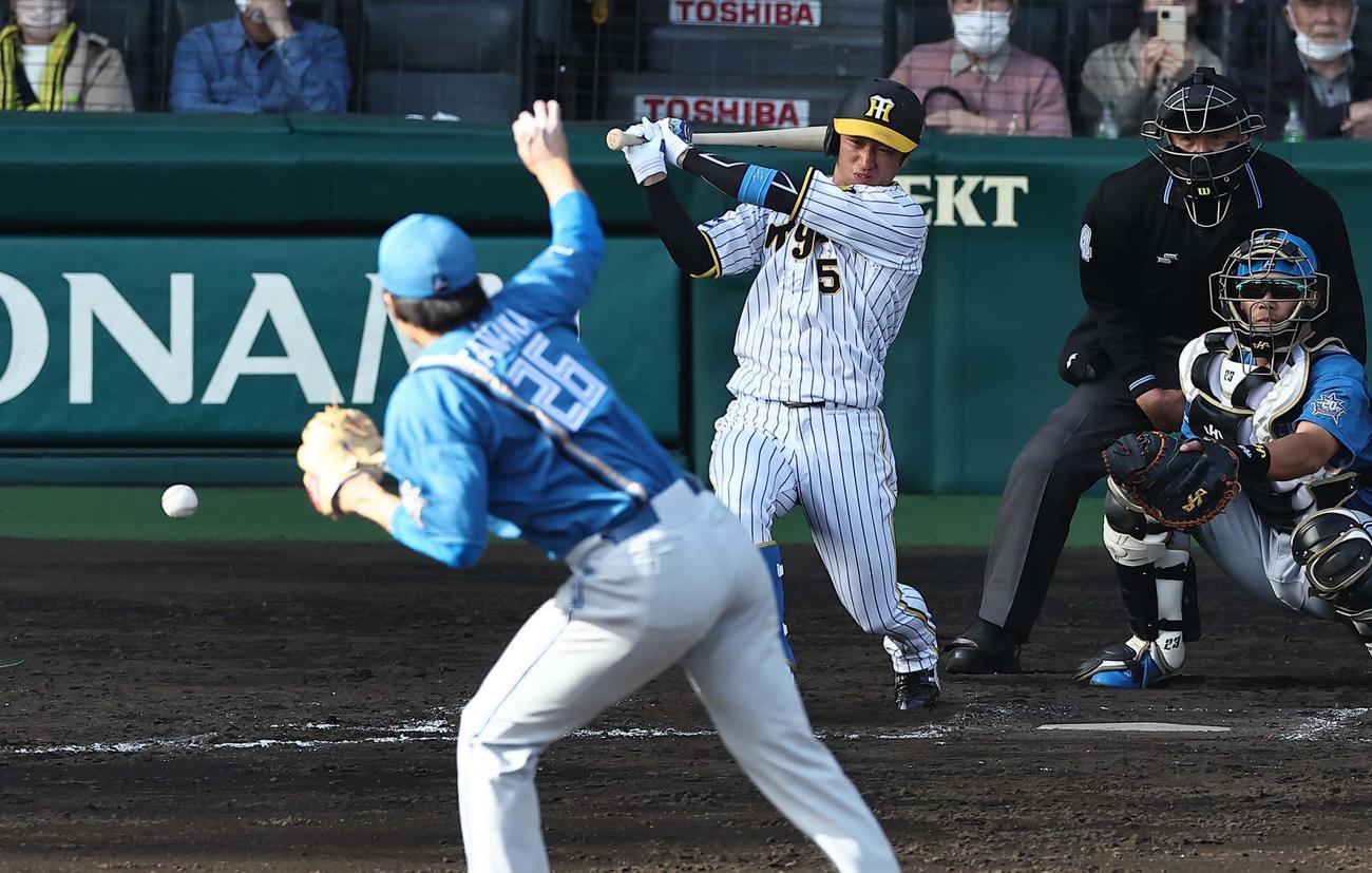 阪神対日本ハム　8回裏阪神2死、田中は近本を二ゴロに打ち取る（撮影・上田博志）