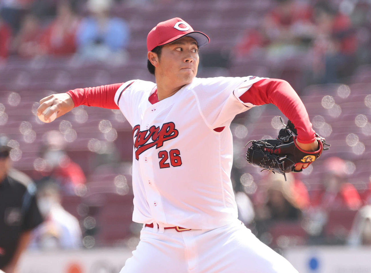 オープロ戦広島対ヤクルト　広島先発のドラフト3位の益田（撮影・加藤孝規）
