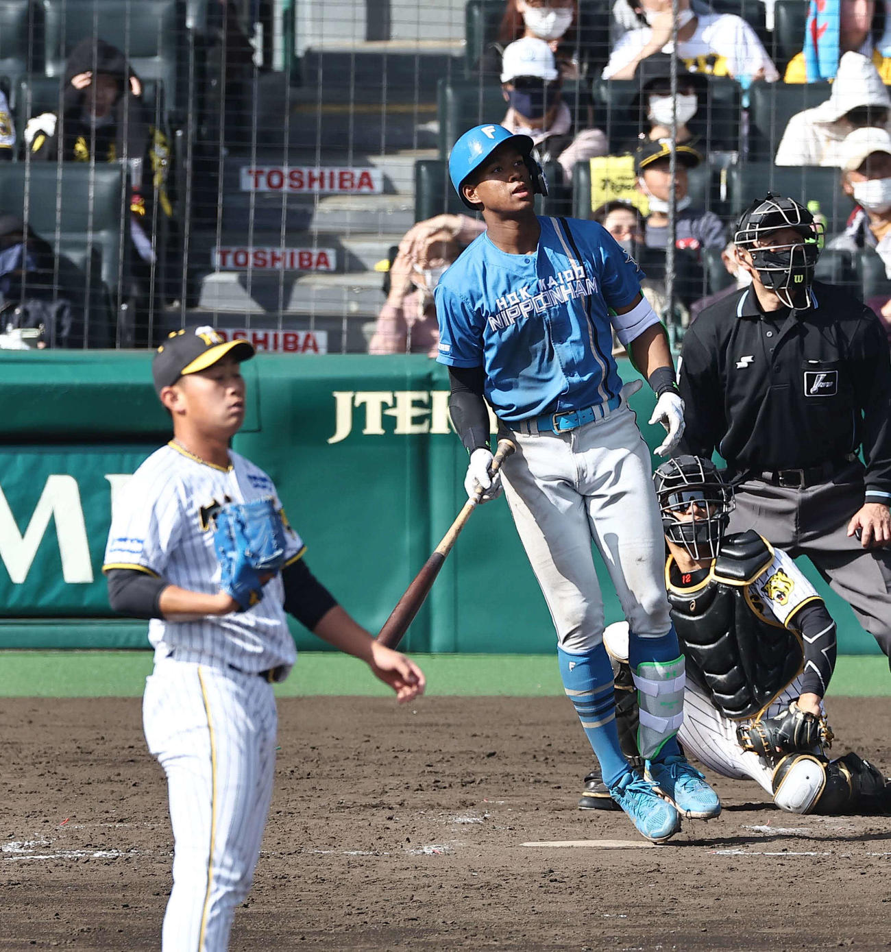 阪神対日本ハム　5回表日本ハム2死三塁、万波は左越えに2点本塁打を放つ。投手桐敷（撮影・上田博志）