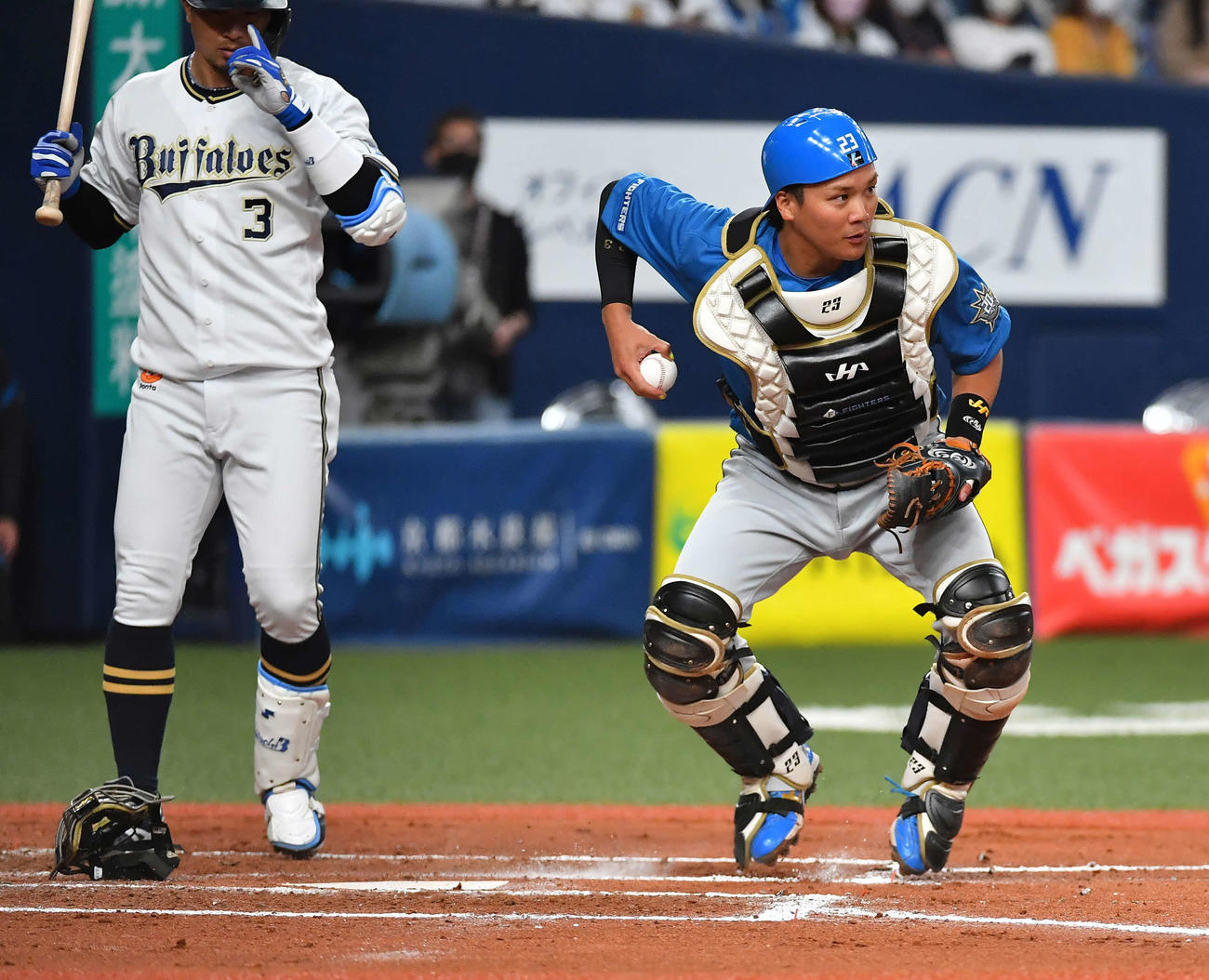 古巣オリックス戦にスタメンで出場する日本ハム伏見（撮影・清水貴仁）