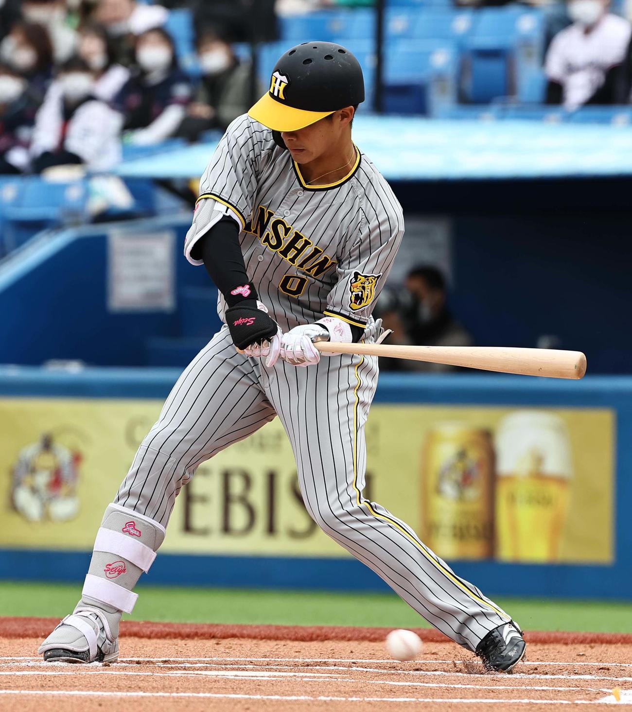 ヤクルト対阪神　1回表阪神1死、木浪は四球を選ぶ（撮影・上田博志）
