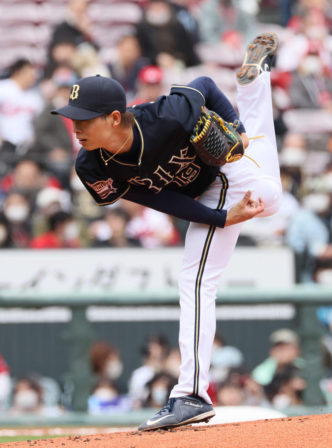 オープン戦広島対オリックス　オリックス先発の山岡（撮影・加藤孝規）