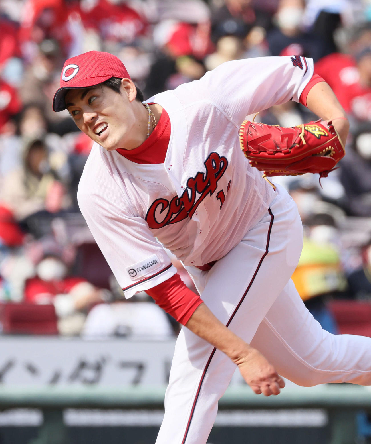 オープン戦広島対オリックス　7回表オリックス、力投する広島先発の九里（撮影・加藤孝規）
