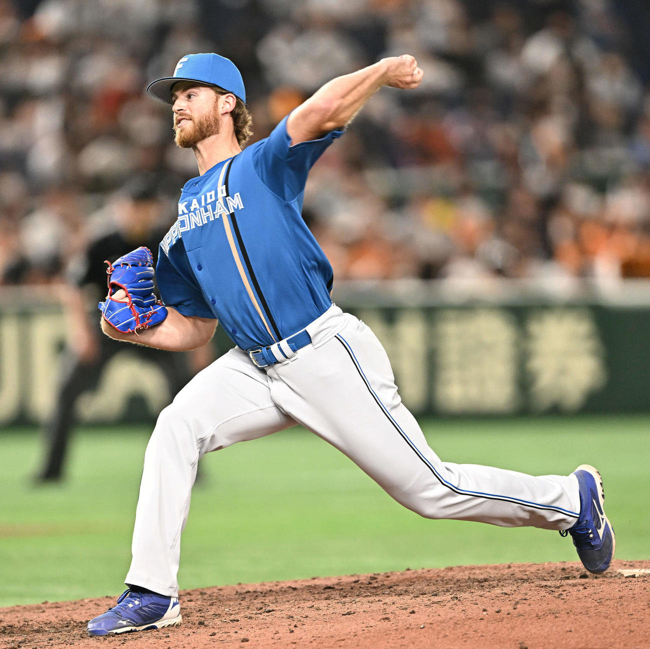 巨人対日本ハム　日本ハム5番手で投球するメネズ（撮影・滝沢徹郎）