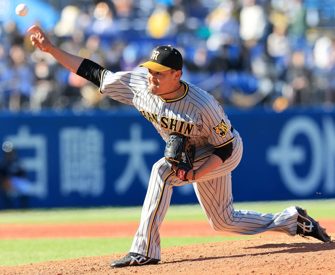 ヤクルト対阪神　6回裏ヤクルトの攻撃で登板した秋山（撮影・浅見桂子）