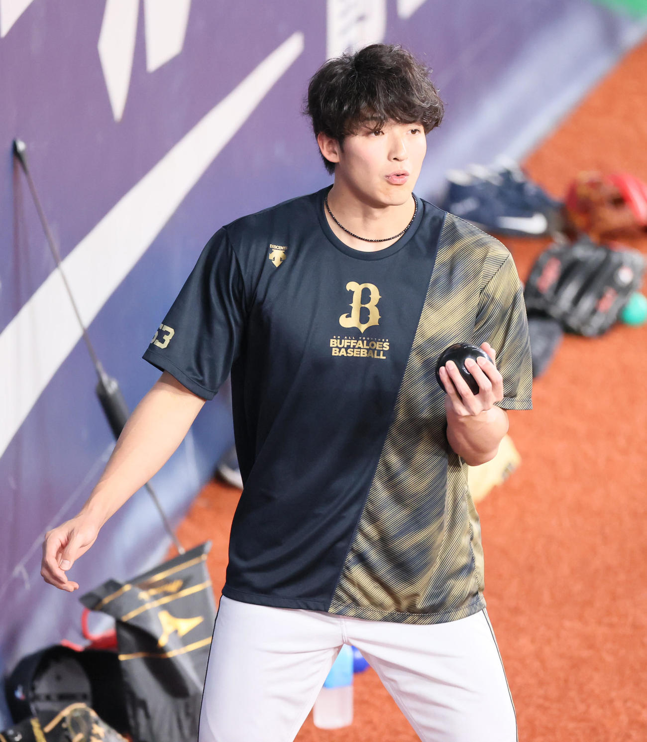 オリックス対阪神　チームに合流したオリックス山崎颯（撮影・清水貴仁）