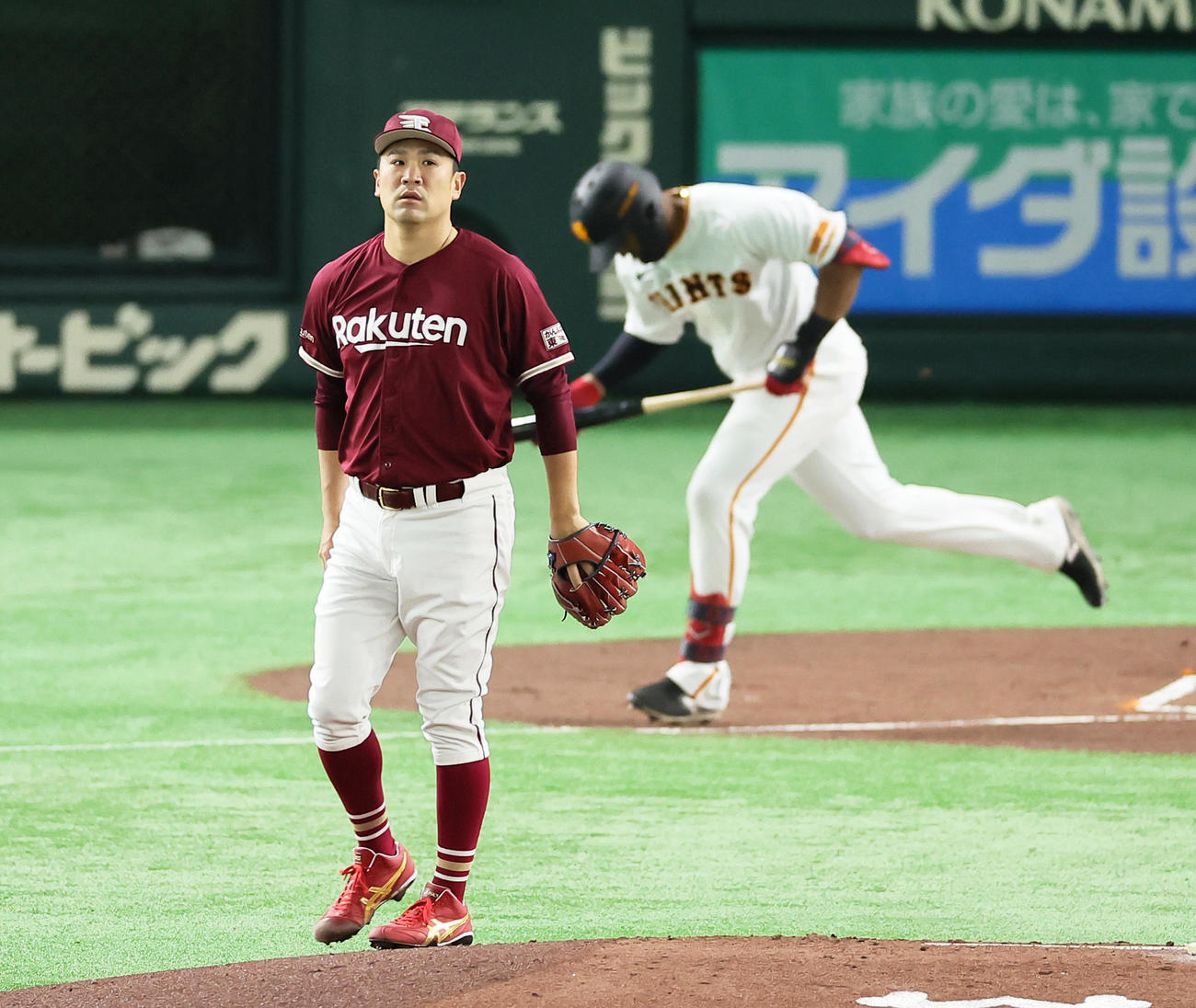 巨人対楽天　1回裏巨人無死、オコエを遊飛に仕留めた田中将（撮影・足立雅史）