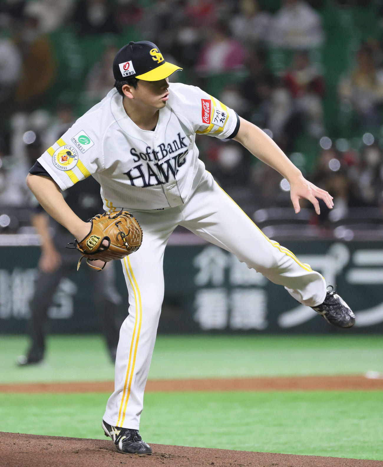 オープン戦ソフトバンク対広島　ソフトバンク先発の大関（撮影・加藤孝規）