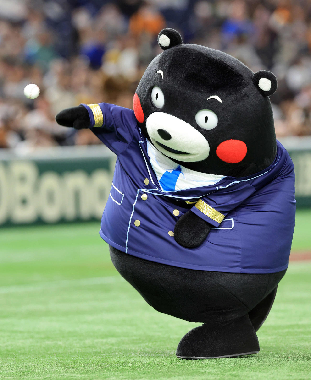 巨人対楽天　始球式を務めたくまもん（撮影・浅見桂子）