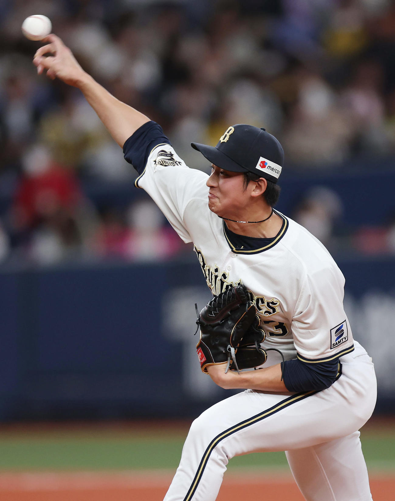 オリックス対阪神　7回表、オリックス3番手で登板する山崎颯（撮影・前田充）