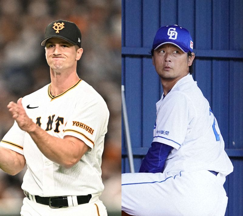 巨人・グリフィン（左）と中日涌井秀章