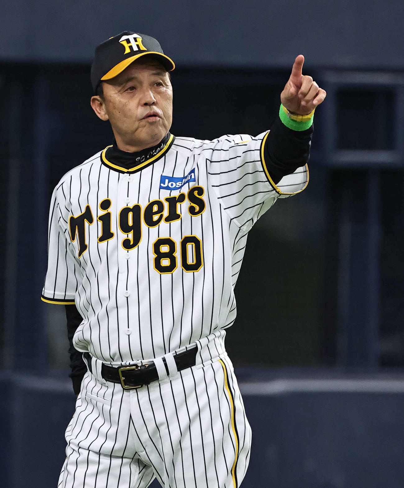 阪神対DeNA　選手交代を告げる岡田監督（撮影・上田博志）