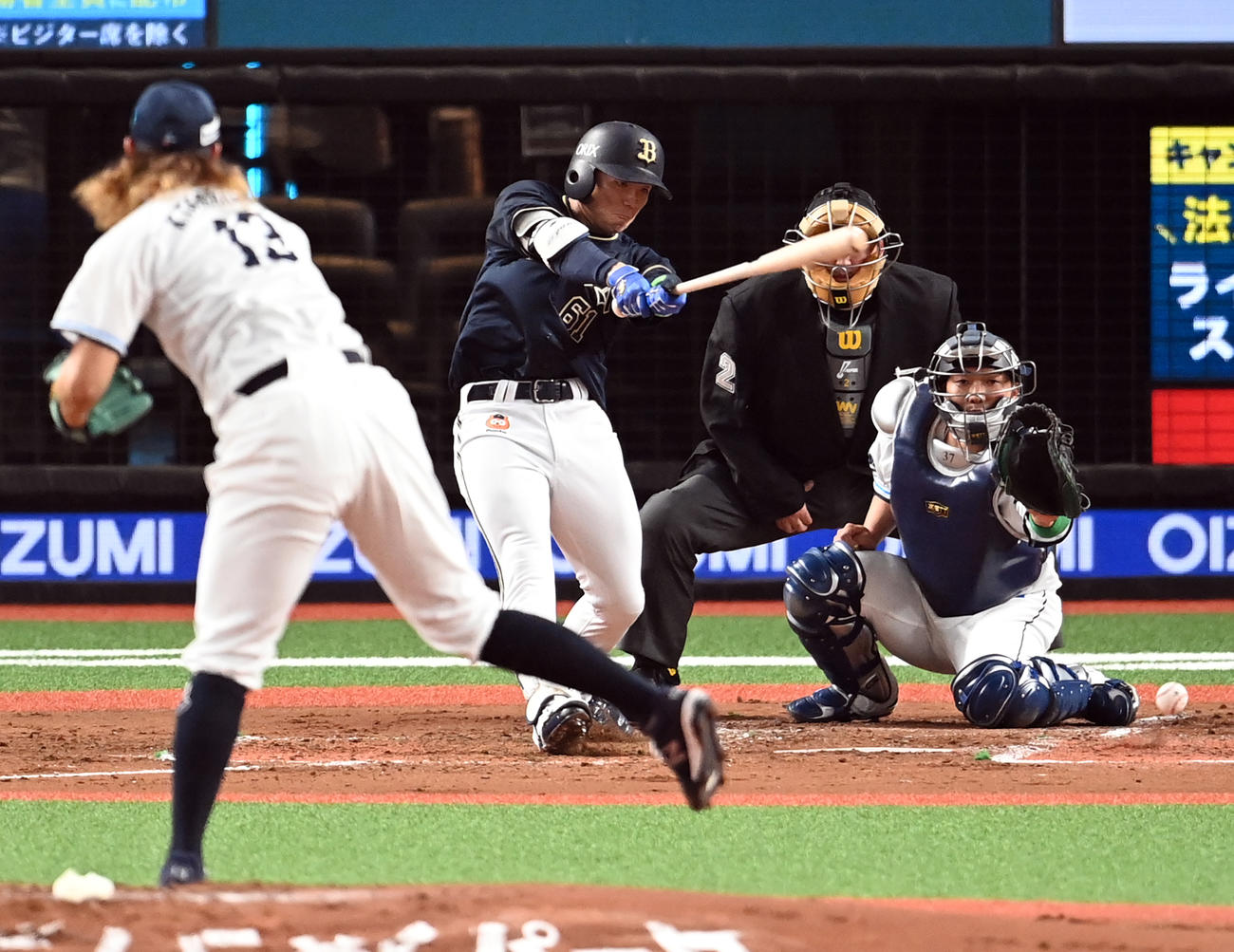 西武対オリックス　3回、プロ初安打を記録したオリックス茶野（撮影・たえ見朱実）