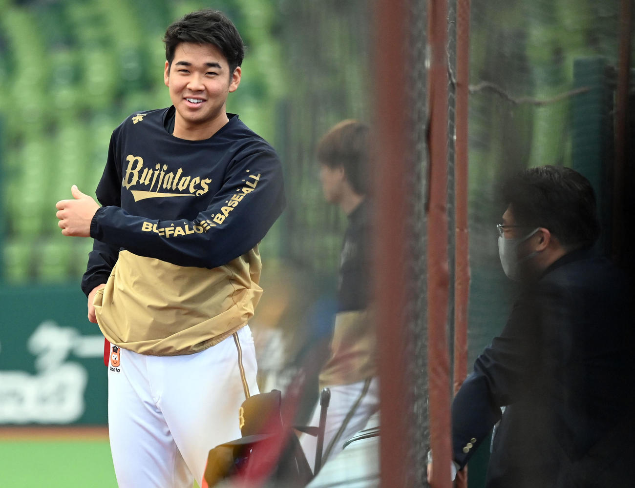 西武対オリックス　笑顔を見せるオリックス山下（撮影・たえ見朱実）