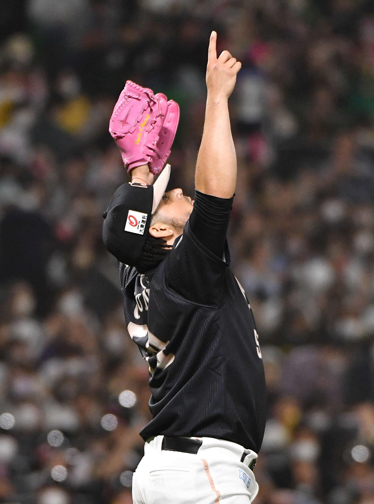 ソフトバンク対ロッテ　ロッテに開幕3連勝を決め、マウンドでポーズをとるオスナ（撮影・岩下翔太）