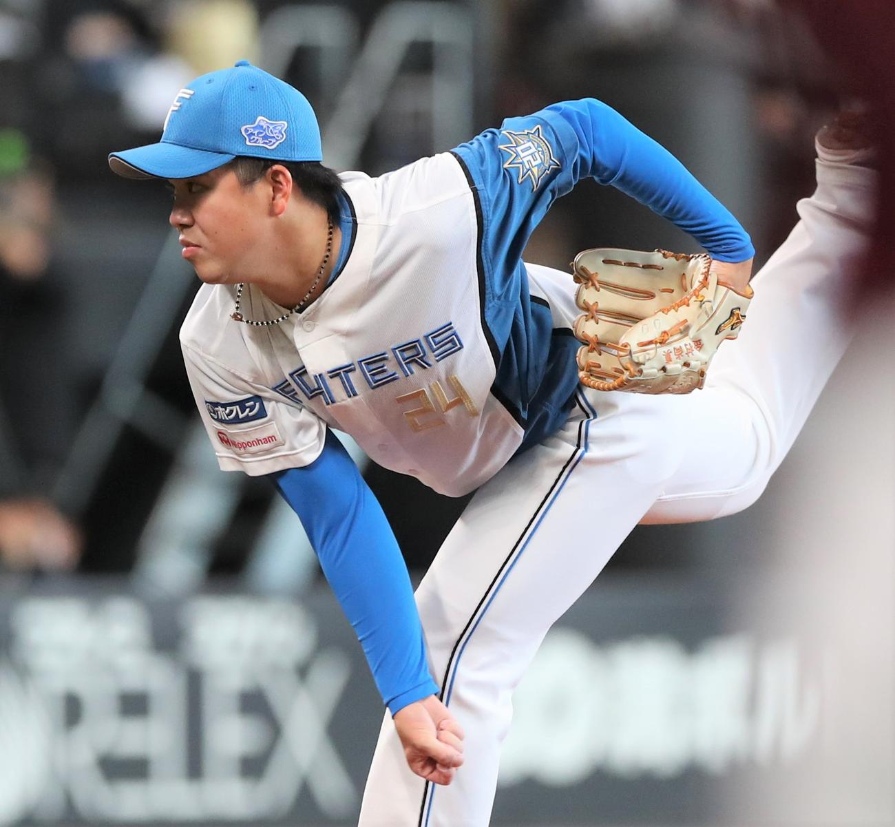 日本ハム対楽天　日本ハム先発の金村（撮影・黒川智章）