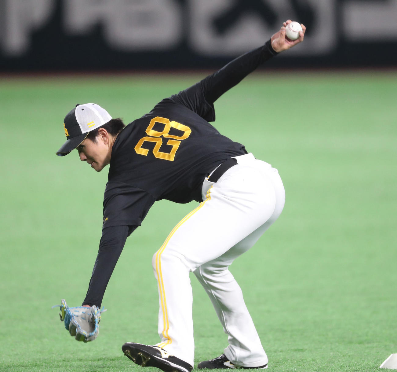 キャッチボールで調整する高橋礼（撮影・梅根麻紀）