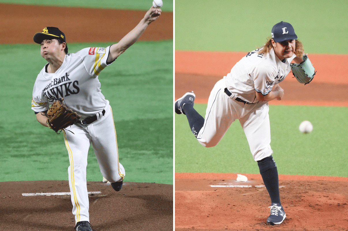ソフトバンク大関友久（左）と西武高橋光成