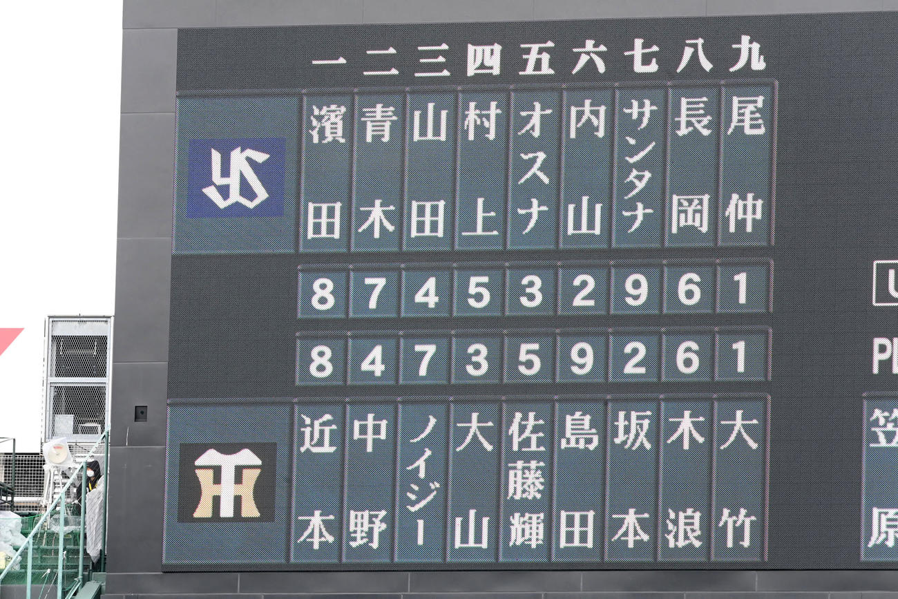 阪神対ヤクルト　両チームスタメン（撮影・前岡正明）