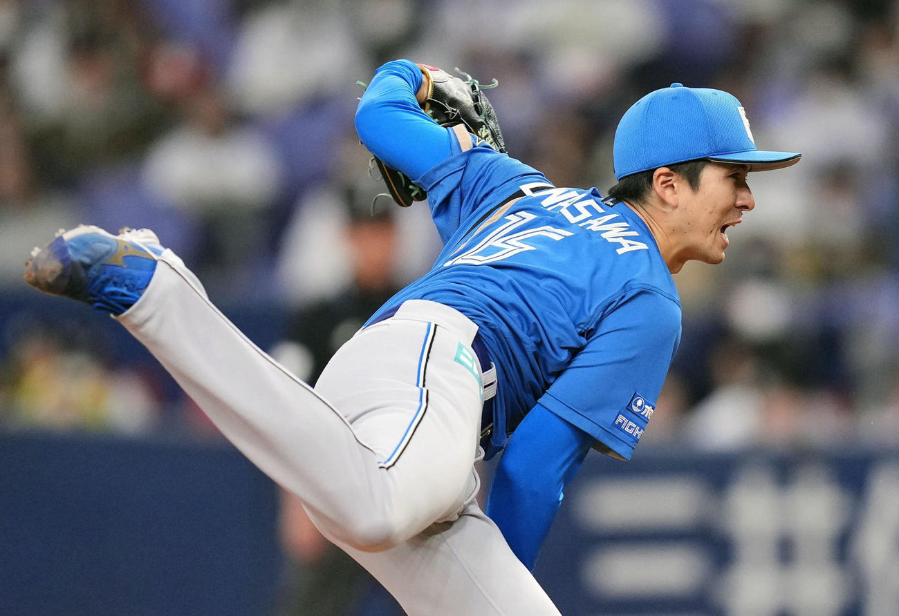 5回2失点で今季初勝利を挙げた日本ハム・上沢（共同）