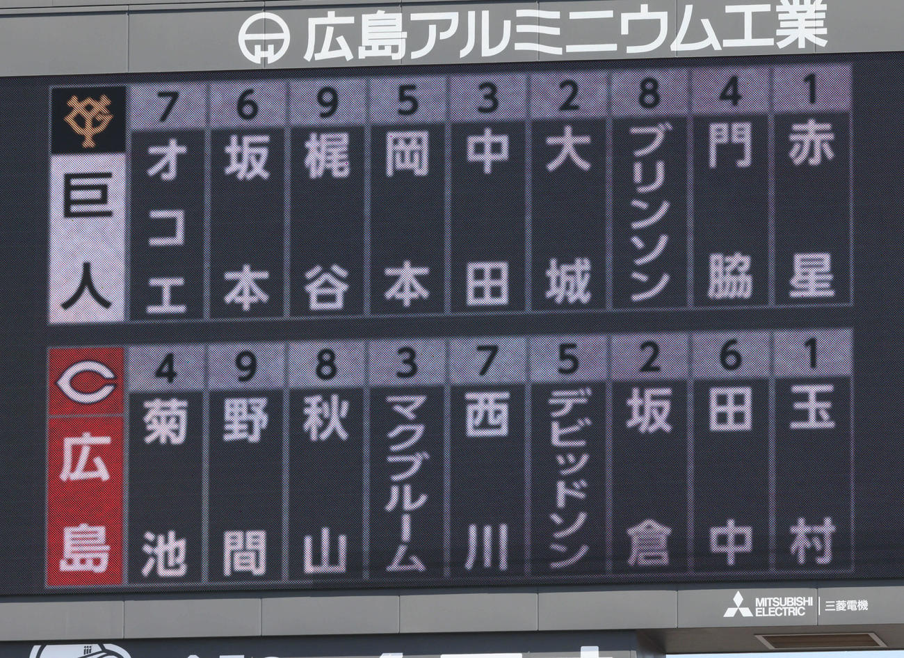 広島対巨人　両軍スタメン（撮影・加藤孝規）