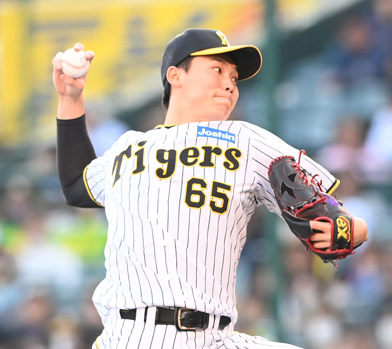 阪神対ヤクルト　阪神3番手の湯浅（撮影・前岡正明）