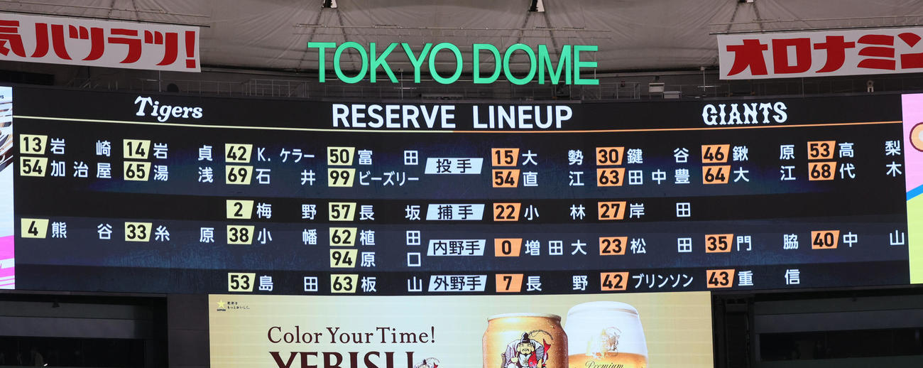巨人対阪神　渡辺諒はベンチ入りメンバーに入らず（撮影・加藤哉）