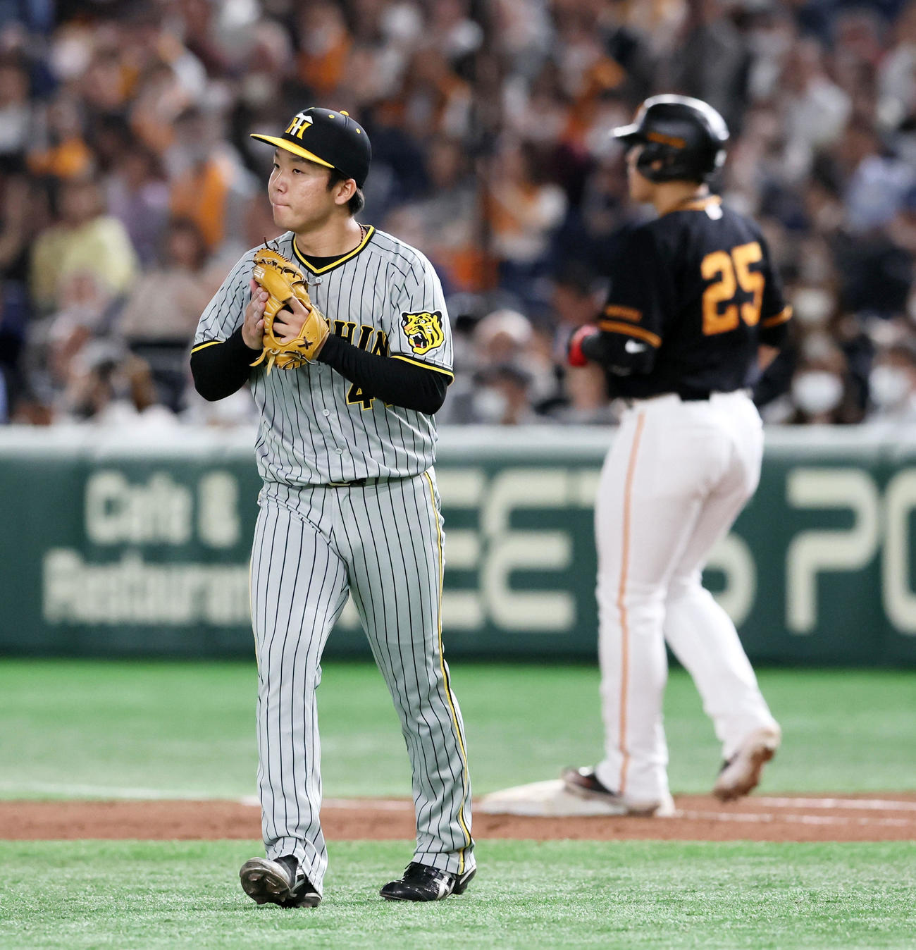 巨人対阪神　5回裏巨人無死、村上は岡本を二飛に仕留める（撮影・加藤哉）