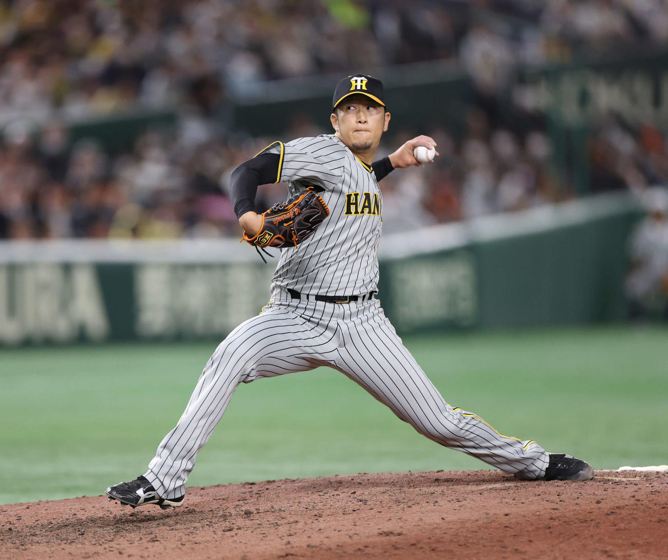 巨人対阪神　7回裏阪神2番手で登板し、力投する岩貞（撮影・宮地輝）