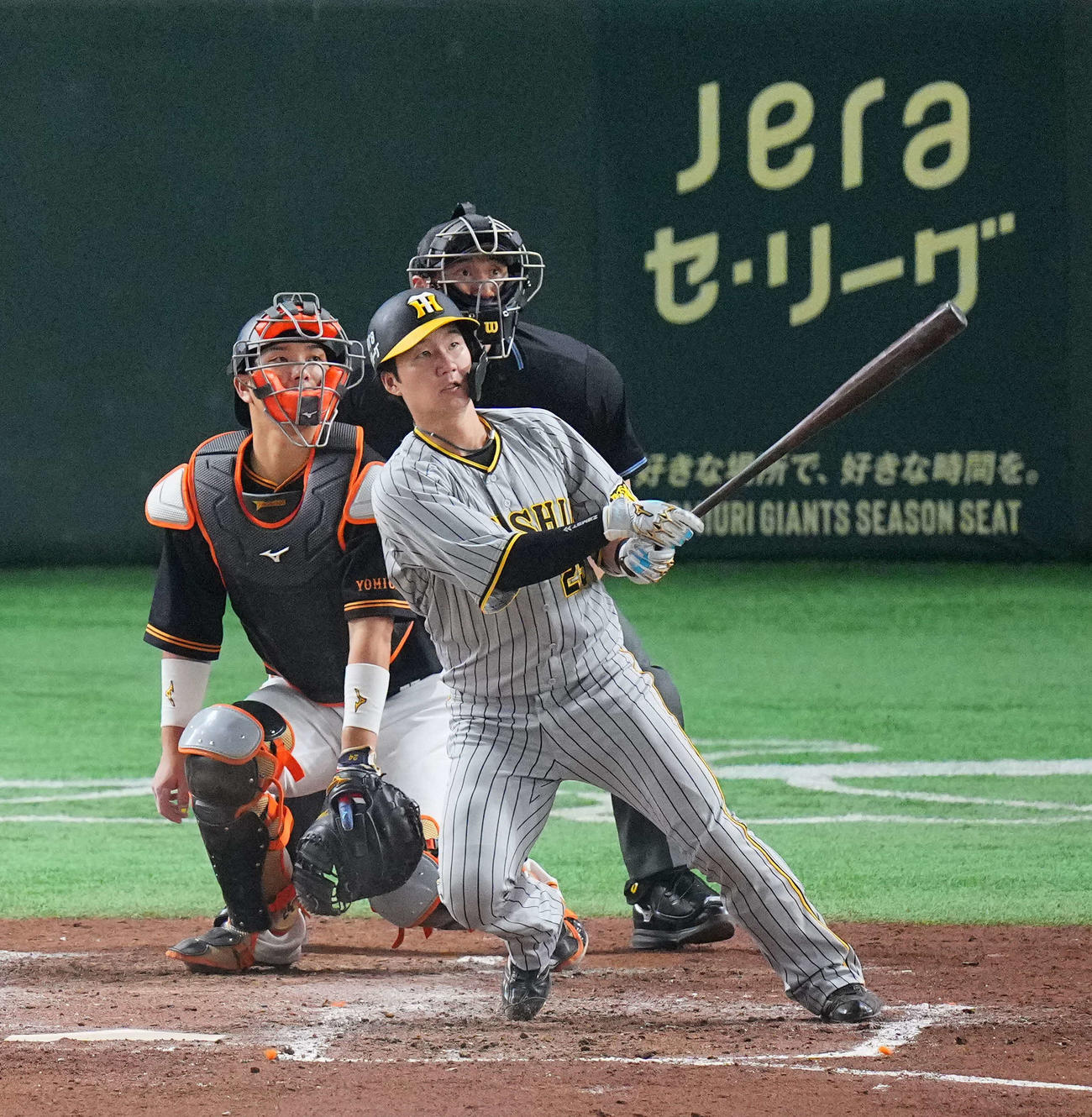 巨人対阪神　4回表阪神無死、左越えソロ本塁打を放つ渡辺諒。投手横川（撮影・垰建太）