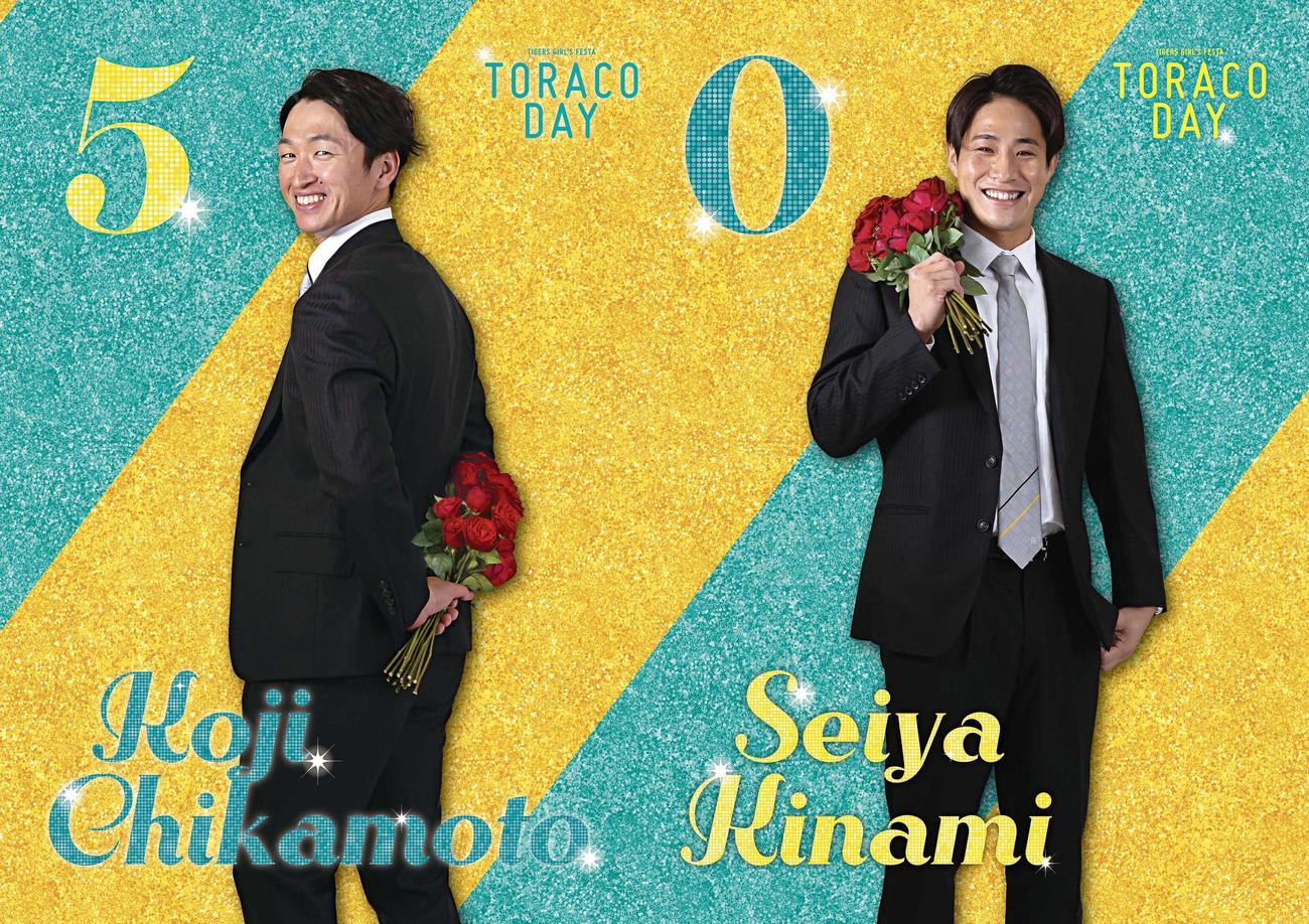 TOTRACO　DAY10周年イベントで設置される球場外周のメモリアルウォール。左から近本、木浪（球団提供）